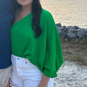 One-Shoulder Kelly Green Top